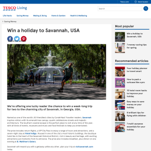 Win a holiday to Savannah, USA inc accommodation and flights