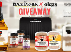 Win a Large Black Fit Grill, 2 Black Farmer Premium Sausages and 3 Olgas BBQ Rubs