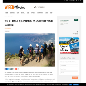 Win a Life Time Subscription to Adventure Travel Magazine