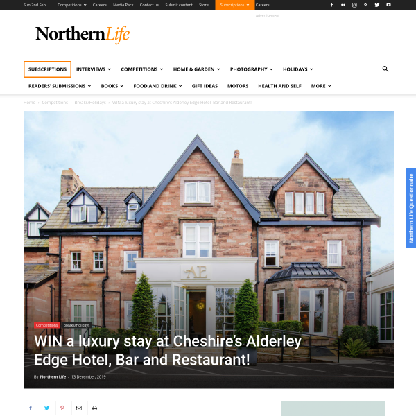 Win a luxury stay at Cheshire’s Alderley Edge Hotel, Bar and Restaurant!
