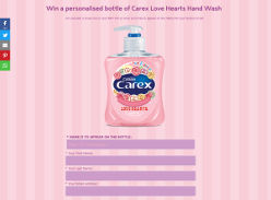 Win a personalised bottle of Carex Love Hearts Hand Wash  