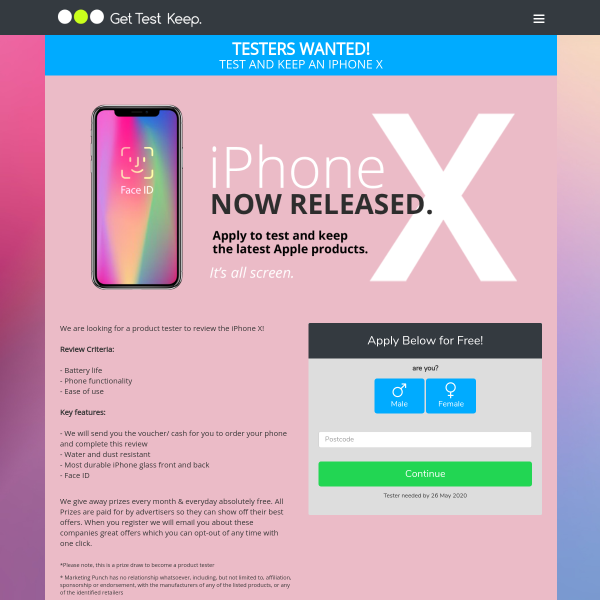 Win a Test & Keep A iPhone X