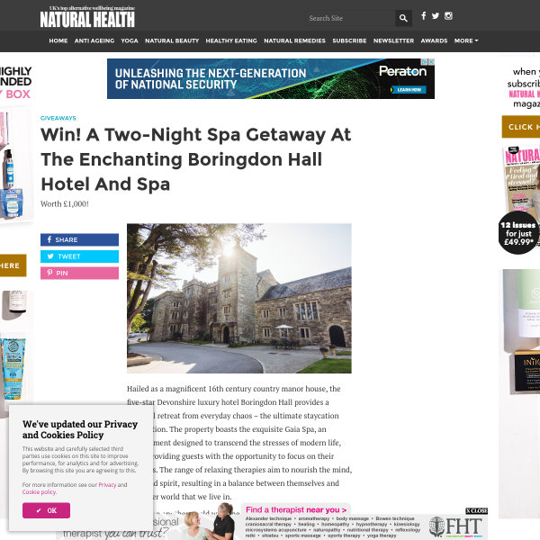 Win a two-night spa getaway at the enchanting Boringdon Hall Hotel and Spa