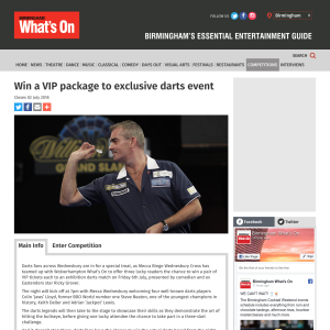 Win a VIP package to exclusive darts event