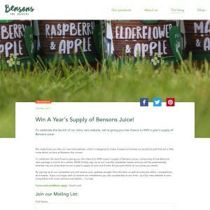 Win a Year’s Supply of Bensons Juice