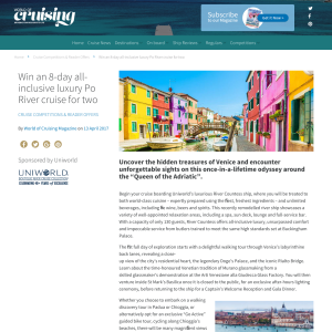 Win an 8-day All-inclusive Luxury Po River Cruise for 2
