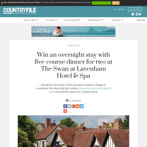 Win an overnight stay with five-course dinner for two at The Swan at Lavenham Hotel & Spa