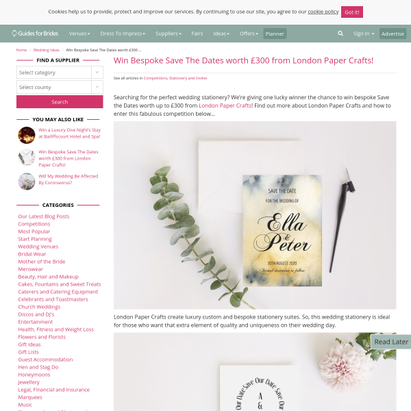 Win Bespoke Save The Dates worth £300 from London Paper Crafts