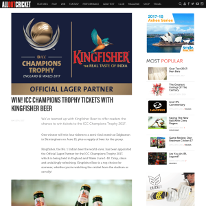 Win ICC Champions Trophy Tickets With Kingfisher Beer
