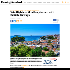 Win Pair of Return flights to Skiathos, Greece with British Airways