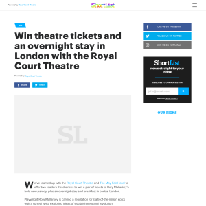 Win theatre tickets and an overnight stay in London with the Royal Court Theatre