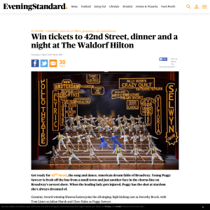 Win tickets to 42nd Street, dinner and a night at The Waldorf Hilton