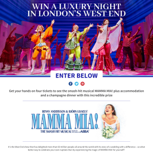 Win tickets to see Mama Mia and an overnight stay for four people