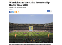 Win tickets to the Aviva Premiership Rugby Final 2017