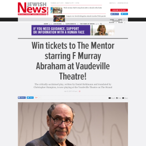 Win tickets to The Mentor starring F Murray Abraham at Vaudeville Theatre!