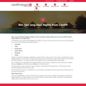 Win Two Long-Haul Flights From Cardiff Airport