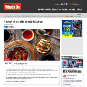 Win two tickets to Taste of Grampian Food Show 2017Win A £60 voucher for a meal at Giraffe World Kitchen